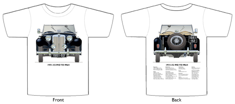 MG TD II 1951-52 (square lights & wire wheels) T-shirt Front & Back